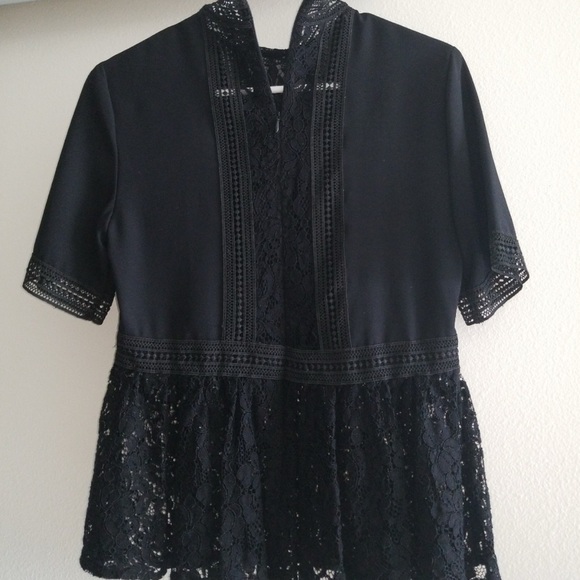 ZARA WOMAN | Black Embellished Lace Blouse with Mandarin Collar - Picture 3 of 5